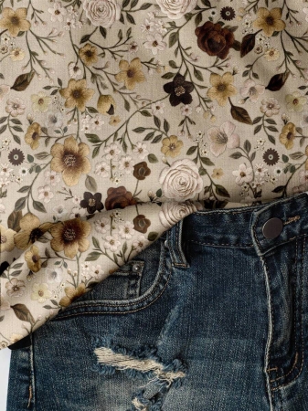 EMERY ROSE Casual Minimalist Faux Flower Print Pattern Loose Fit Crew Neck Long Sleeve Hoodie Sweatshirt For Women, Suitable For Autumn/Winter - Image 5