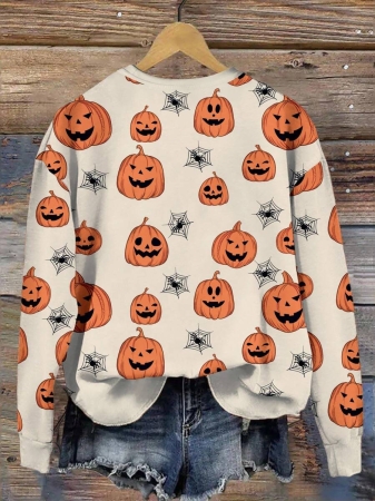 EMERY ROSE Casual Minimalist Faux Flower Print Pattern Loose Fit Crew Neck Long Sleeve Hoodie Sweatshirt For Women, Suitable For Autumn/Winter - Image 8