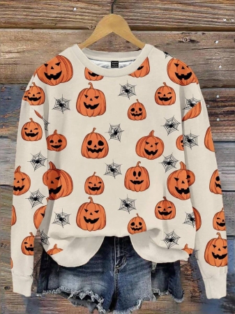 EMERY ROSE Casual Minimalist Faux Flower Print Pattern Loose Fit Crew Neck Long Sleeve Hoodie Sweatshirt For Women, Suitable For Autumn/Winter - Image 9