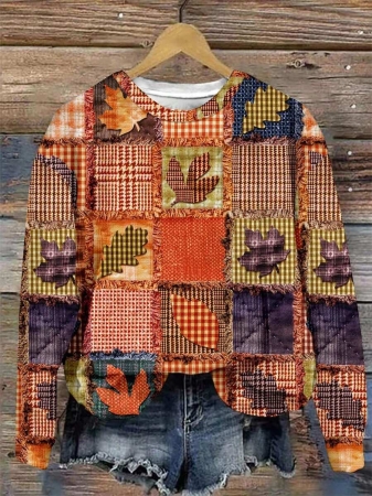 EMERY ROSE Casual Minimalist Faux Flower Print Pattern Loose Fit Crew Neck Long Sleeve Hoodie Sweatshirt For Women, Suitable For Autumn/Winter - Image 19