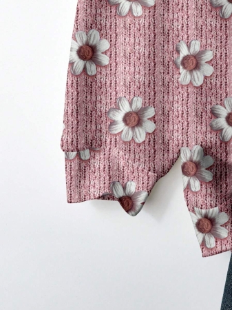 EMERY ROSE Casual Minimalist Faux Flower Print Pattern Loose Fit Crew Neck Long Sleeve Hoodie Sweatshirt For Women, Suitable For Autumn/Winter - Image 26