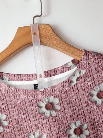 EMERY ROSE Casual Minimalist Faux Flower Print Pattern Loose Fit Crew Neck Long Sleeve Hoodie Sweatshirt For Women, Suitable For Autumn/Winter - Image 27