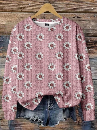 EMERY ROSE Casual Minimalist Faux Flower Print Pattern Loose Fit Crew Neck Long Sleeve Hoodie Sweatshirt For Women, Suitable For Autumn/Winter - Image 29