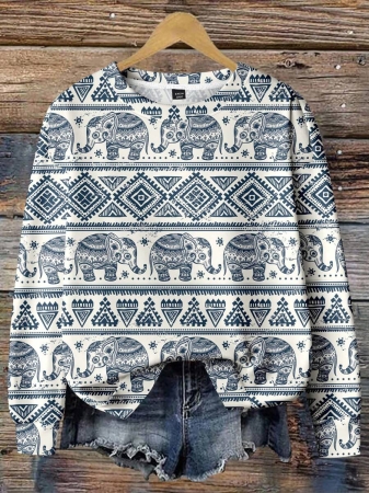 EMERY ROSE Casual Minimalist Faux Flower Print Pattern Loose Fit Crew Neck Long Sleeve Hoodie Sweatshirt For Women, Suitable For Autumn/Winter - Image 30