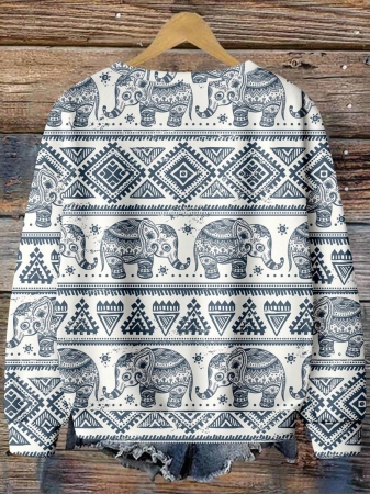 EMERY ROSE Casual Minimalist Faux Flower Print Pattern Loose Fit Crew Neck Long Sleeve Hoodie Sweatshirt For Women, Suitable For Autumn/Winter - Image 32