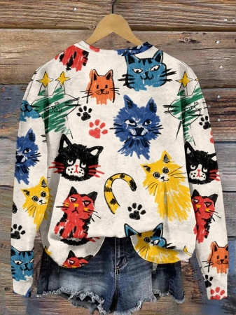 EMERY ROSE Casual Minimalist Faux Flower Print Pattern Loose Fit Crew Neck Long Sleeve Hoodie Sweatshirt For Women, Suitable For Autumn/Winter - Image 39