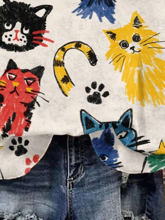 EMERY ROSE Casual Minimalist Faux Flower Print Pattern Loose Fit Crew Neck Long Sleeve Hoodie Sweatshirt For Women, Suitable For Autumn/Winter - Image 40