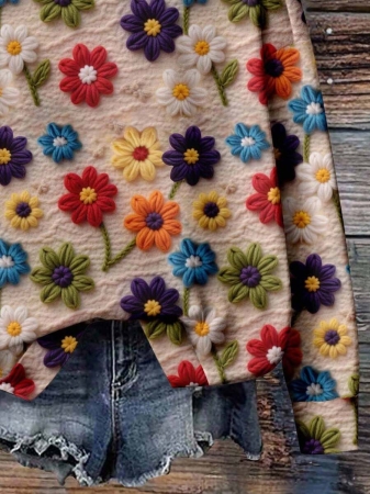 EMERY ROSE Casual Minimalist Faux Flower Print Pattern Loose Fit Crew Neck Long Sleeve Hoodie Sweatshirt For Women, Suitable For Autumn/Winter - Image 50