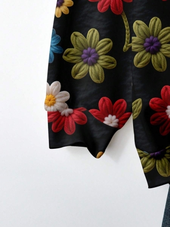 EMERY ROSE Casual Minimalist Faux Flower Print Pattern Loose Fit Crew Neck Long Sleeve Hoodie Sweatshirt For Women, Suitable For Autumn/Winter - Image 54