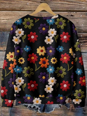 EMERY ROSE Casual Minimalist Faux Flower Print Pattern Loose Fit Crew Neck Long Sleeve Hoodie Sweatshirt For Women, Suitable For Autumn/Winter - Image 55