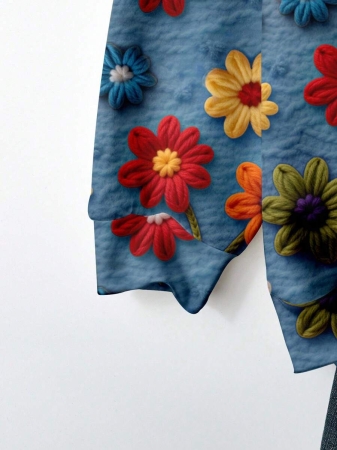 EMERY ROSE Casual Minimalist Faux Flower Print Pattern Loose Fit Crew Neck Long Sleeve Hoodie Sweatshirt For Women, Suitable For Autumn/Winter - Image 60