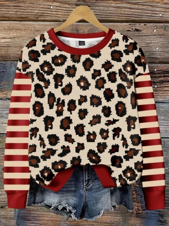 EMERY ROSE Casual Minimalist Faux Flower Print Pattern Loose Fit Crew Neck Long Sleeve Hoodie Sweatshirt For Women, Suitable For Autumn/Winter - Image 62