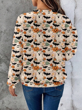 EMERY ROSE Casual Minimalist Faux Flower Print Pattern Loose Fit Crew Neck Long Sleeve Hoodie Sweatshirt For Women, Suitable For Autumn/Winter - Image 67