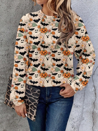 EMERY ROSE Casual Minimalist Faux Flower Print Pattern Loose Fit Crew Neck Long Sleeve Hoodie Sweatshirt For Women, Suitable For Autumn/Winter - Image 69