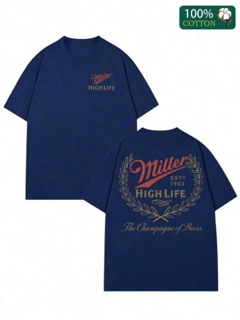 Miller Champagne Beer Front And Back Pattern Printing, Bique 220g Padded Cotton T-Shirt, Men's Fashion Casual Cotton T-Shirt, Short-Sleeved Round Neck T-Shirt.Unisex Black And White Pure Cotton 200g Breathable And Comfortable - Image 12