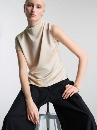 Ontre Women's Summer Solid Color Stand Collar Raglan Sleeve Casual T-Shirt - Image 2