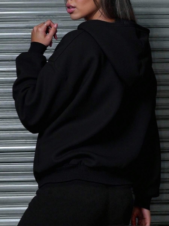 SHEIN Slayr Women's Hooded Sweatshirt With Slogan Print And Drawstring Closure I'M NOT SHORT I'm Concentrated Awesome - Image 3