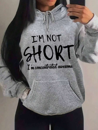 SHEIN Slayr Women's Hooded Sweatshirt With Slogan Print And Drawstring Closure I'M NOT SHORT I'm Concentrated Awesome - Image 7