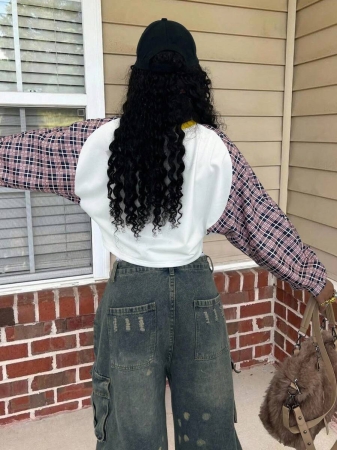 Rovax Casual Loose Fit Crew Neck Long Sleeve Cropped Women Tops - Image 3