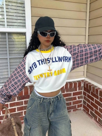 Rovax Casual Loose Fit Crew Neck Long Sleeve Cropped Women Tops - Image 4