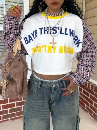 Rovax Casual Loose Fit Crew Neck Long Sleeve Cropped Women Tops - Image 5