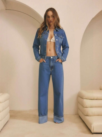 Aralina Winter / Summer Turn Back Hem Deatil Denim Jean - Image 14