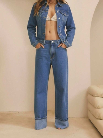 Aralina Winter / Summer Turn Back Hem Deatil Denim Jean - Image 15