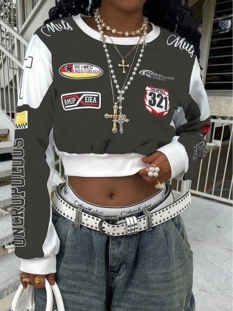 Rovax Cropped Fitted Crew Neck Long Sleeve Sweatshirt - Image 9