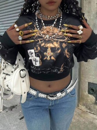 Rovax Cropped Fitted Crew Neck Long Sleeve Sweatshirt - Image 12