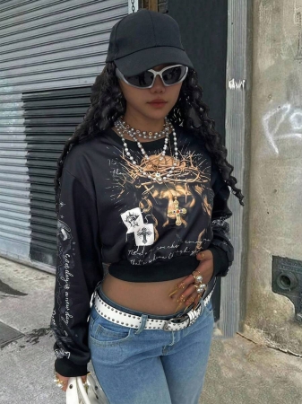 Rovax Cropped Fitted Crew Neck Long Sleeve Sweatshirt - Image 13