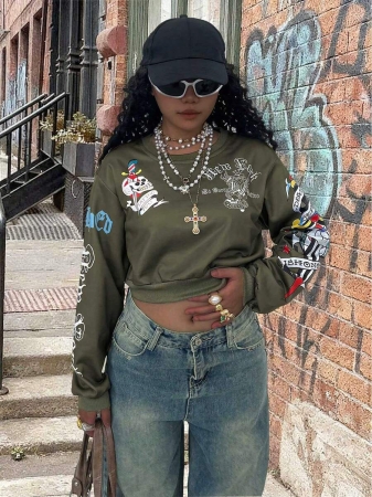 Rovax Cropped Fitted Crew Neck Long Sleeve Sweatshirt - Image 16