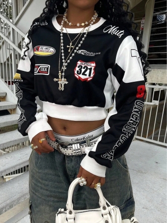 Rovax Cropped Fitted Crew Neck Long Sleeve Sweatshirt - Image 21