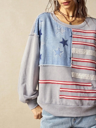 Bohemela Casual Knit Color Block Round Neck Loose Fit Long Sleeve Sweatshirt For Women - Image 4