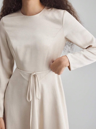 Ontre 2025 New Winter Women's Extra Long Dress, Solid Color Apricot, Fitted Silhouette, A-Line, Long Sleeve, Waist Cinched, Round Neck, Seam Design, Drawstring, Suitable For Halloween, Christmas, Wedding Guest, Tea Party, Casual Versatile, Minimalist Elegant, Urban Chic, Women's Outerwear, Holiday Outfit, Women's Extra Long Dress, Popular Fashionable Versatile Women's Dress - Image 7