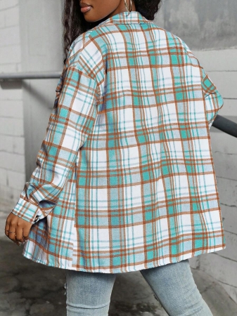 Women's Plaid Shirt Jacket, Lightweight Outer Shirt, Y2K Back To School Celebration Casual Commute Checkered Button-Front Shirt, Casual Long Sleeve Turndown Collar Versatile Shirt, Suitable For Daily Casual, Outdoor, Vacation Wear, All Season - Image 7
