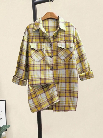 Women's Plaid Shirt Jacket, Lightweight Outer Shirt, Y2K Back To School Celebration Casual Commute Checkered Button-Front Shirt, Casual Long Sleeve Turndown Collar Versatile Shirt, Suitable For Daily Casual, Outdoor, Vacation Wear, All Season - Image 21