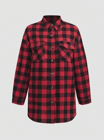 Women's Plaid Shirt Jacket, Lightweight Outer Shirt, Y2K Back To School Celebration Casual Commute Checkered Button-Front Shirt, Casual Long Sleeve Turndown Collar Versatile Shirt, Suitable For Daily Casual, Outdoor, Vacation Wear, All Season - Image 28