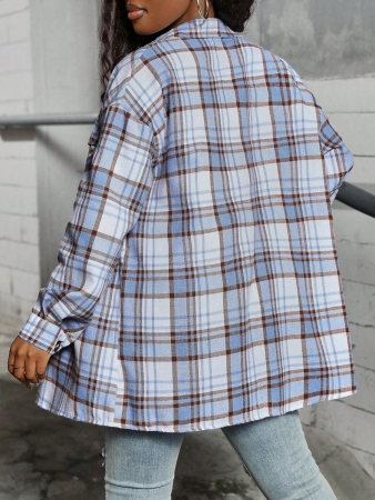 Women's Plaid Shirt Jacket, Lightweight Outer Shirt, Y2K Back To School Celebration Casual Commute Checkered Button-Front Shirt, Casual Long Sleeve Turndown Collar Versatile Shirt, Suitable For Daily Casual, Outdoor, Vacation Wear, All Season - Image 35