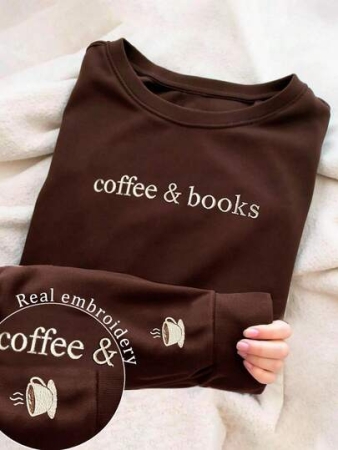 Lalippa Women's Casual Coffee Letter Embroidery Sweatshirt, Autumn/Winter
