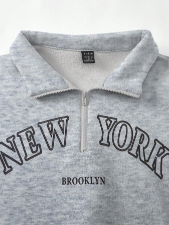 SHEIN 2pcs Women Set, New Autumn/Winter, Apricot Stand Collar Zip-Up Hoodie, Matching Long Sleeve Sweatpants With Ribbed Cuffs, MEW YORK REOOKLYN Letter Print, Comfortable Casual, Mother-Daughter Matching - Image 7