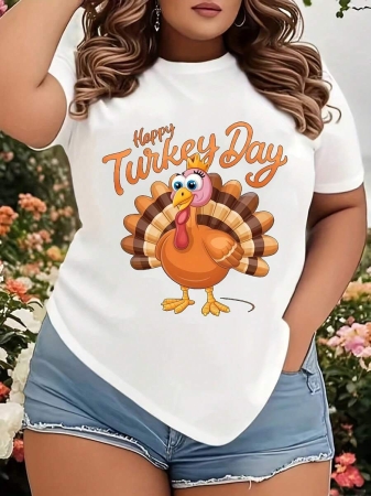 Women's Plus Size Thanksgiving Graphic Print T-Shirt - Casual Short-Sleeved Crew Neck T-Shirt With Maple Leaf And Orange Turkey Graphic Print, Lightweight, Breathable Fabric, Machine Washable, Thanksgiving-Themed, Festive Graphic T-Shirt, Comfortable Seasonal Wear For Thanksgiving And Halloween, Breathable Material, Perfect For Holiday Shoppers. - Image 7