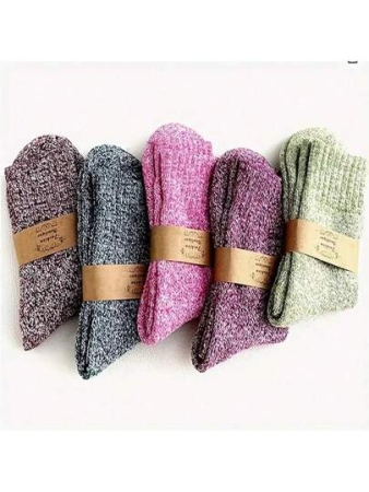 5 Pairs,Women's Spring And Winter Warm Short Tube Socks, Women's Thick Knitted Warm And Comfortable Calf Socks, Retro Style Socks, Suitable For Outdoor Travel Wear