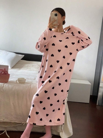 DAZY Plush Fleece Heart Pattern Allover Print Loose Nightgown, Autumn/Winter, For Fall Winter Pajama - Image 4