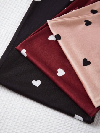 3pcs/Set Plus Size Women's Heart Print Elastic Waist Pajama Cozy Pants, Fall Clothes - Image 5