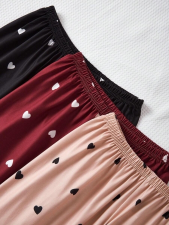 3pcs/Set Plus Size Women's Heart Print Elastic Waist Pajama Cozy Pants, Fall Clothes - Image 6