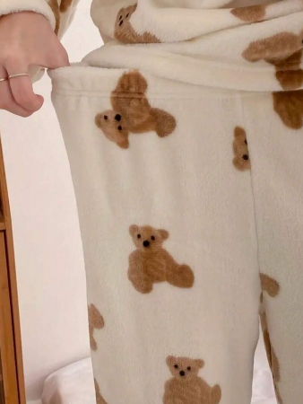 2pcs Winter Sleepwear Set, Flannel Pajama Set With Cute Bear Print, Simple And Fashionable Sleepwear,Two Pieces Set, Fall Winter Clothes - Image 7