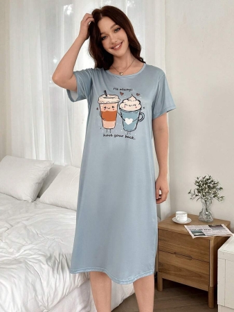 Cartoon Graphic Women's Casual Round Neck Short Sleeve T-Shirt Nightdress - Image 4