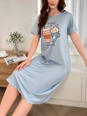 Cartoon Graphic Women's Casual Round Neck Short Sleeve T-Shirt Nightdress - Image 5