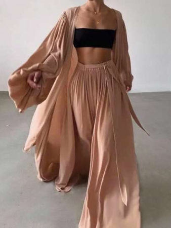 INAWLY Plus Size Women Two Pieces Set, Casual & Romantic Style, Solid Color, Suitable For Daily Wear And Vacation Fall Cloth For Women