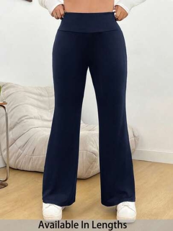 SHEIN PETITE CURVE Plus Size Solid Color High Waist Casual Pants, Wearable In All Seasons